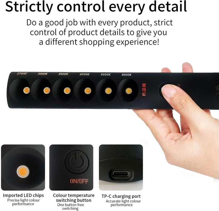 Lámpara portátil de temperatura de color, varita de luz LED profesional recargable