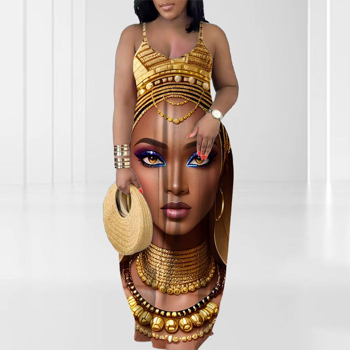 Vestido largo de verano holgado hasta el suelo con estampado africano para mujer