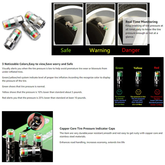 Kit de 4 sensores de presión de neumáticos con indicador de presión de válvula de 36 PSI