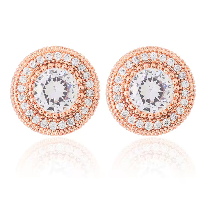 Pendientes de botón con circonita cúbica redonda de lujo