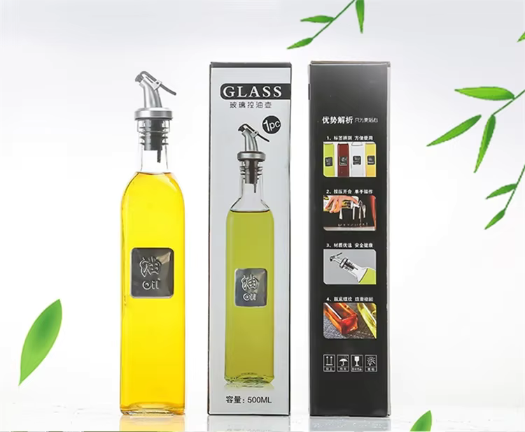 Shein Botella de aceite de vidrio de 500ml, salsa de soja, vinagre, cocina doméstica, olla de aceite de vidrio a prueba de fugas