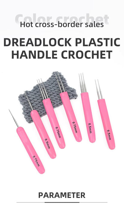 Aguja de ganchillo para rastas con mango de plástico JP de 3 ganchos, herramienta para tejer, de 0,5 a 0,75 mm, para cabello