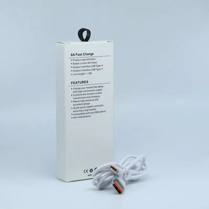 Cable de datos USB tipo C de carga súper rápida de 1 m y 6 A para Android