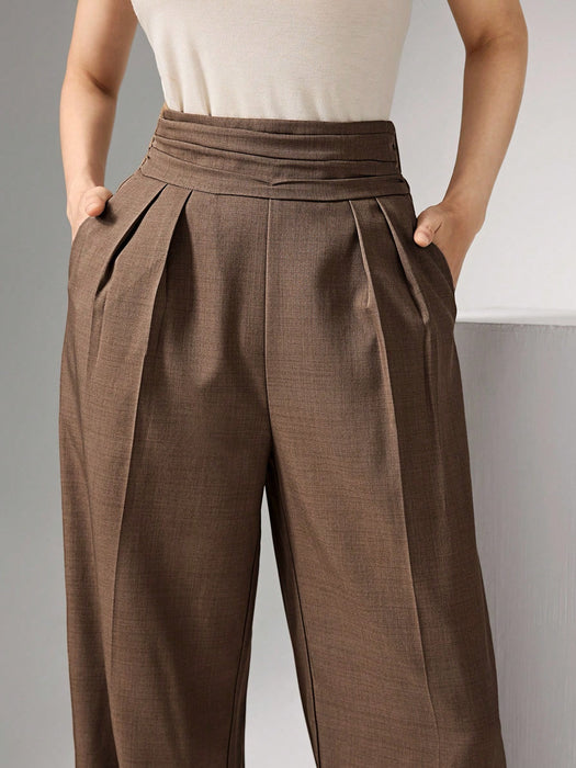 SHEIN Pantalones elegantes de pierna ancha con cintura alta y pliegues de Heiryn
