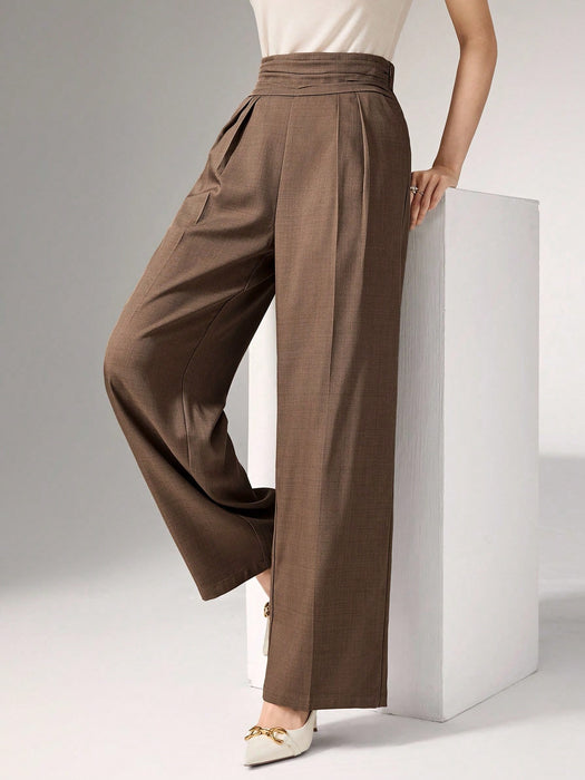 SHEIN Pantalones elegantes de pierna ancha con cintura alta y pliegues de Heiryn