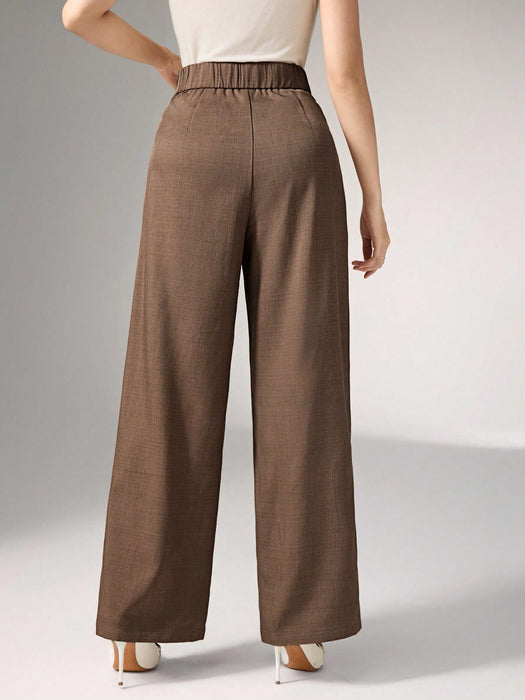SHEIN Pantalones elegantes de pierna ancha con cintura alta y pliegues de Heiryn