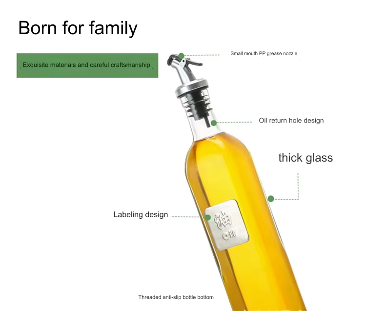 Shein Botella de aceite de vidrio de 500ml, salsa de soja, vinagre, cocina doméstica, olla de aceite de vidrio a prueba de fugas