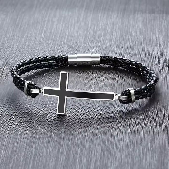 Pulsera unisex con dije cuerda de cuero trenzada negra