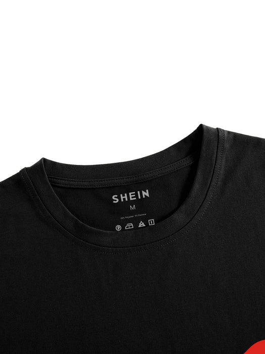 SHEIN Camiseta de hombrescon estampado de dibujos animados y slogan