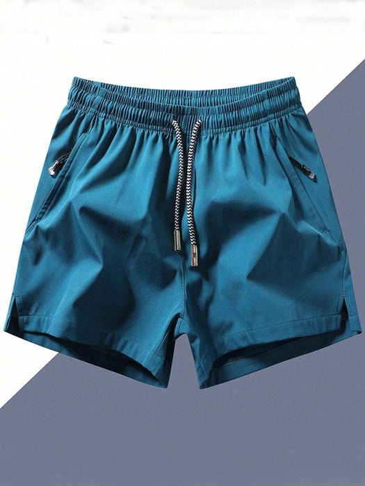 SHEIN Shorts de cintura con cordón con bolsillo con cremallera para hombres