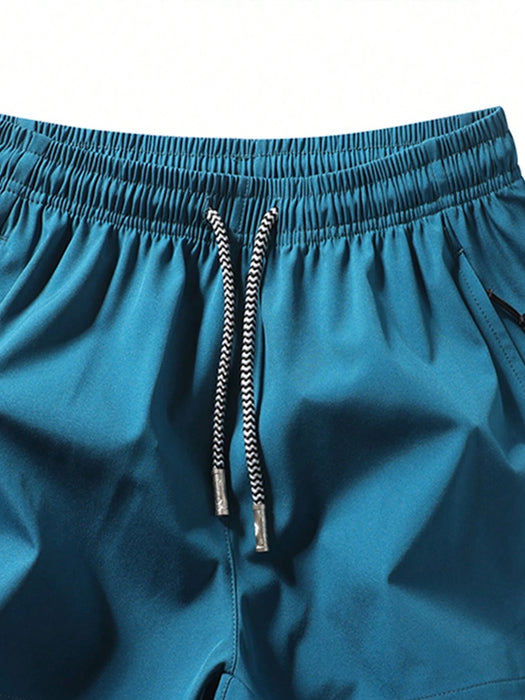 SHEIN Shorts de cintura con cordón con bolsillo con cremallera para hombres