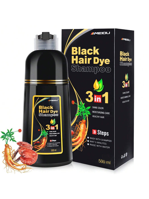 SHEIN IIIMEIDU Champú tinte de cabello negro unisex Meidu de 16.9 onzas