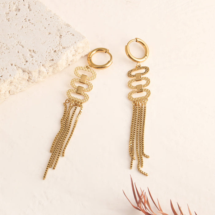 Pendientes de aro de acero inoxidable, con borla larga, para mujer.