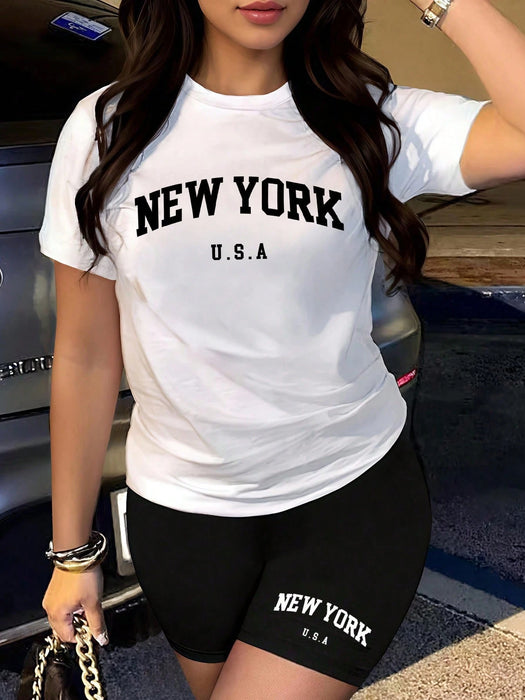 SHEIN INAWLY Conjunto de 2 piezas para mujer, estilo casual de verano: camiseta y shorts