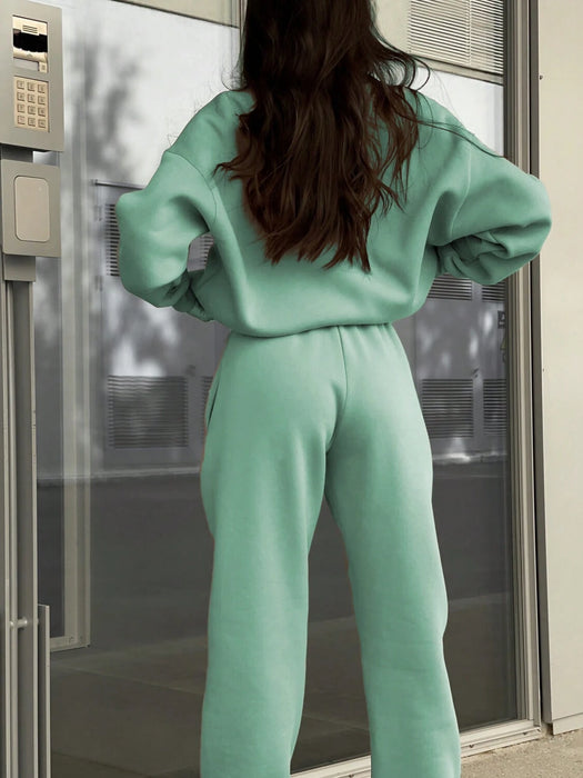 SHEIN INAWLY Conjunto de sudadera con cremallera media y pantalones jogger para mujer