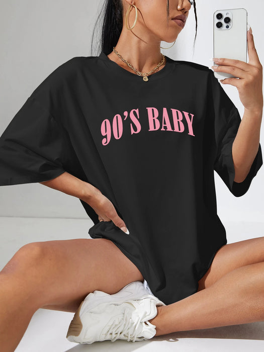 Shein Camiseta con hombros caídos y gráfico de letras INAWLY Camisetas gráficas Tops para mujer
