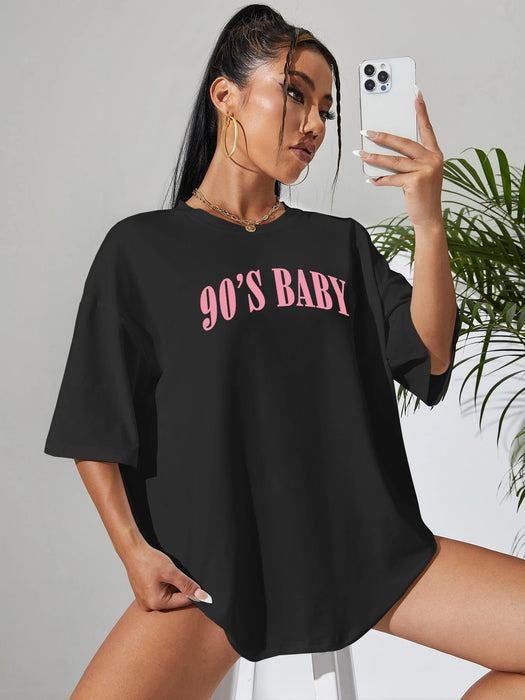 Shein Camiseta con hombros caídos y gráfico de letras INAWLY Camisetas gráficas Tops para mujer