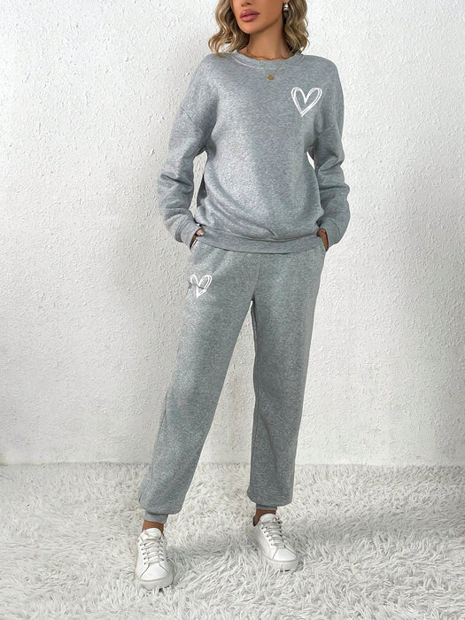 SHEIN INAWLY Pantalones deportivos con sudadera con estampado de corazón