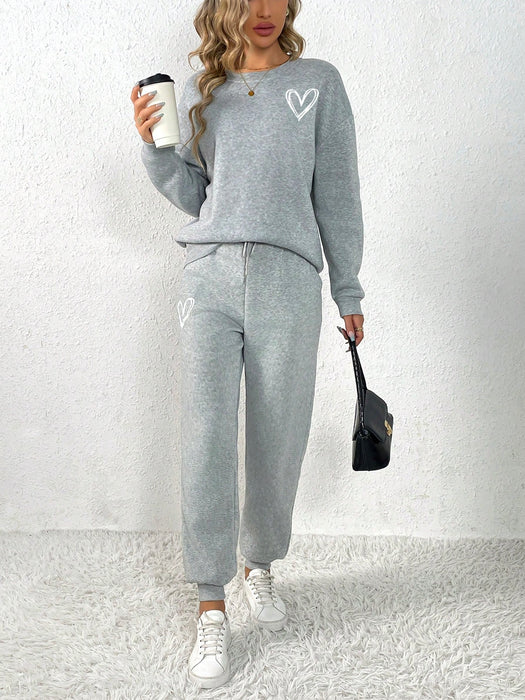 SHEIN INAWLY Pantalones deportivos con sudadera con estampado de corazón