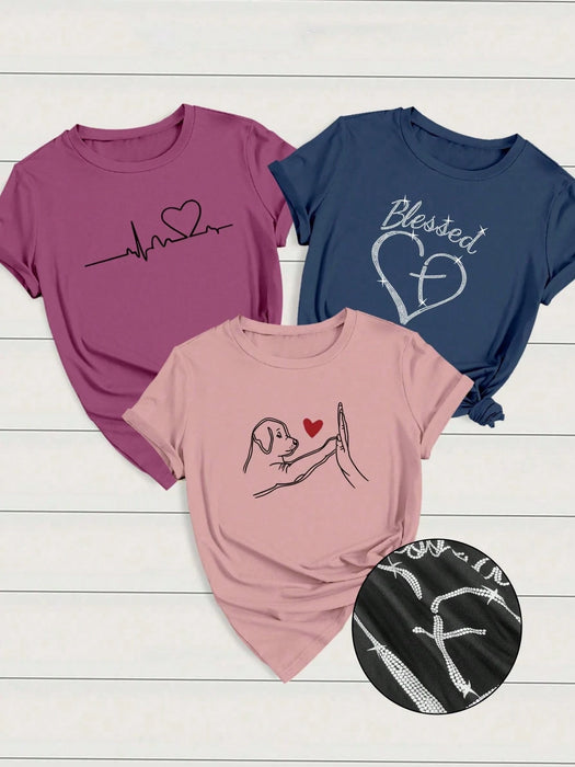 SHEIN INAWLY Set de 3 camisetas de manga corta con cuello redondo