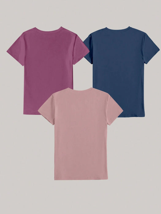 SHEIN INAWLY Set de 3 camisetas de manga corta con cuello redondo
