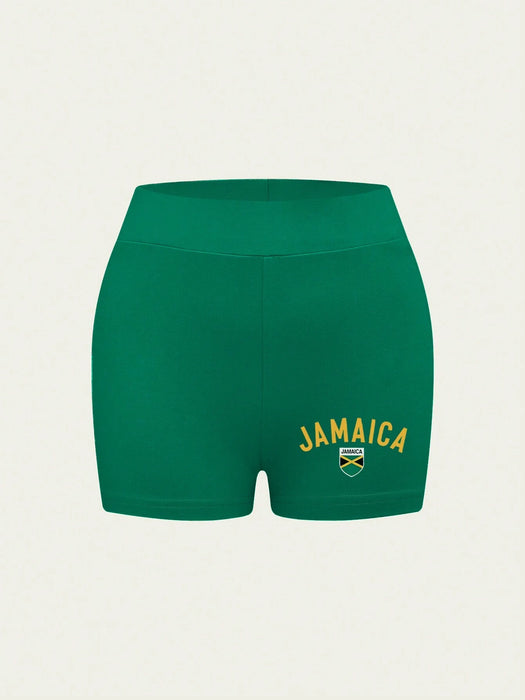 SHEIN INAWLY Shorts de impresión de la bandera de Jamaica para mujeres