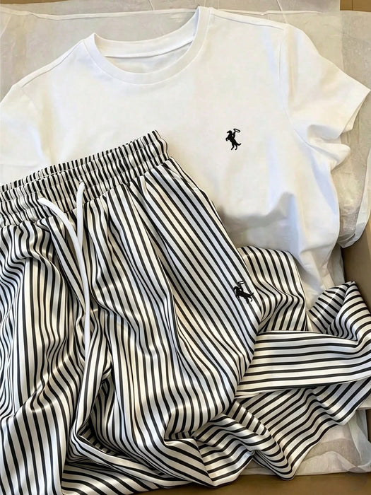 SHEIN IslaSuriya Conjunto de 2 piezas: Top de manga corta con cuello redondo y pantalón
