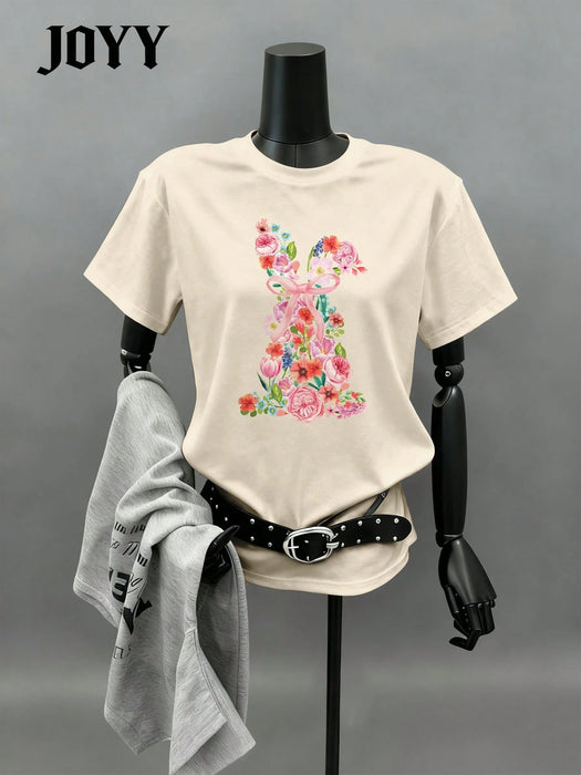 SHEIN Camiseta informal de manga corta con cuello redondo y estampado floral