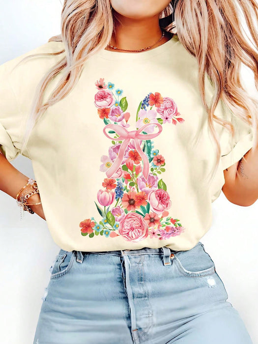 SHEIN Camiseta informal de manga corta con cuello redondo y estampado floral