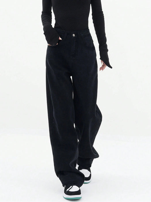 SHEIN Jeans rectos de pierna sólida, negro casual de primavera