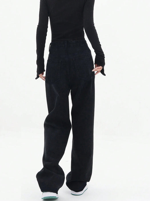 SHEIN Jeans rectos de pierna sólida, negro casual de primavera