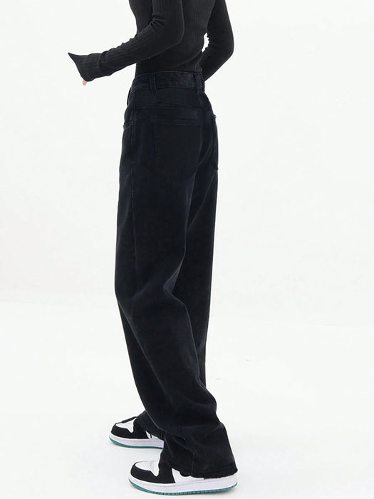 SHEIN Jeans rectos de pierna sólida, negro casual de primavera