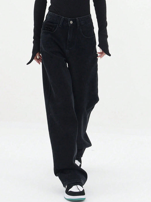 SHEIN Jeans rectos de pierna sólida, negro casual de primavera