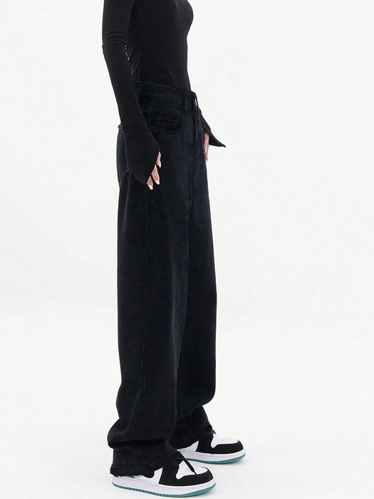 SHEIN Jeans rectos de pierna sólida, negro casual de primavera