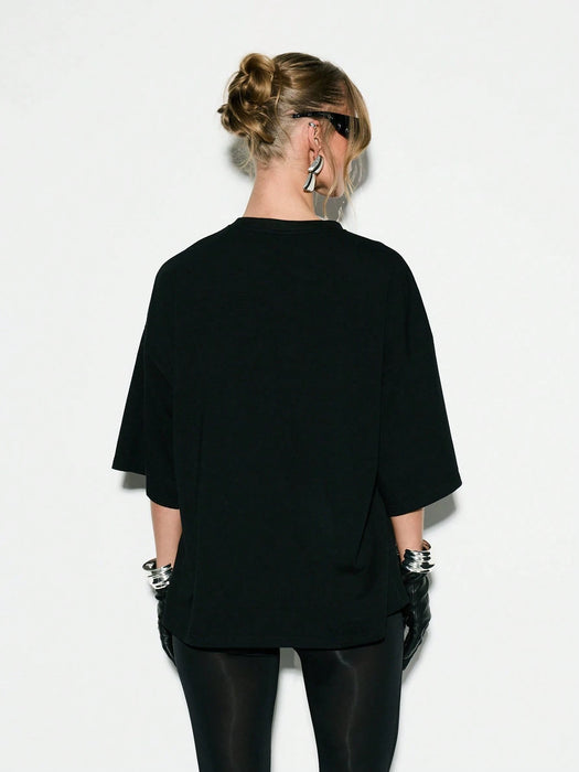 SHEIN KIZN Camiseta con estampado de logotipo oversize, estilo urbano, unisex