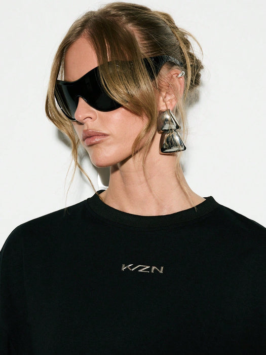 SHEIN KIZN Camiseta con estampado de logotipo oversize, estilo urbano, unisex
