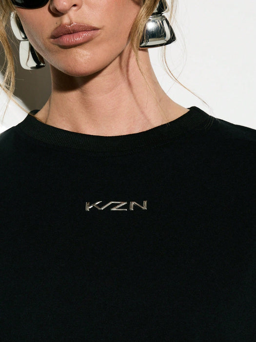 SHEIN KIZN Camiseta con estampado de logotipo oversize, estilo urbano, unisex