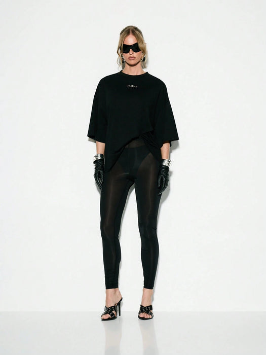 SHEIN KIZN Camiseta con estampado de logotipo oversize, estilo urbano, unisex