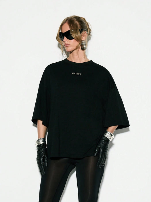 SHEIN KIZN Camiseta con estampado de logotipo oversize, estilo urbano, unisex