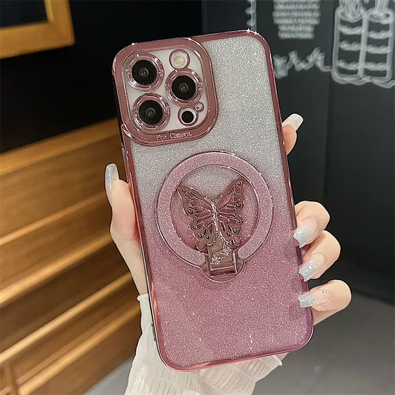 Funda para iPhone 13 Pro Max con soporte magnético de mariposa brillante y bonito