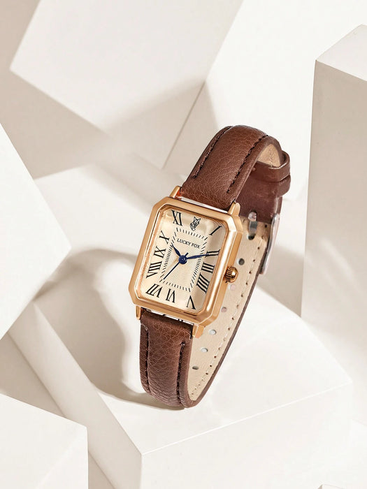 SHEIN LUCKYFOX Reloj de Cuarzo Vintage Cuadrado de Cuero PU para Mujer