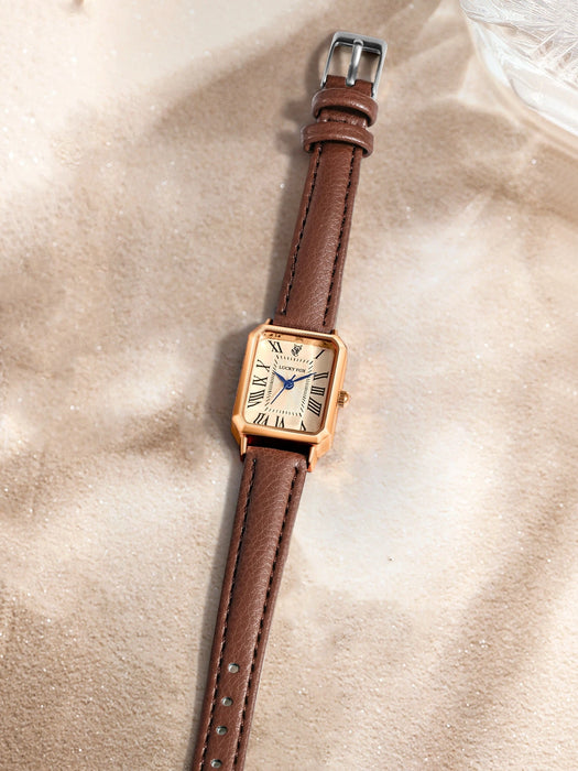 SHEIN LUCKYFOX Reloj de Cuarzo Vintage Cuadrado de Cuero PU para Mujer