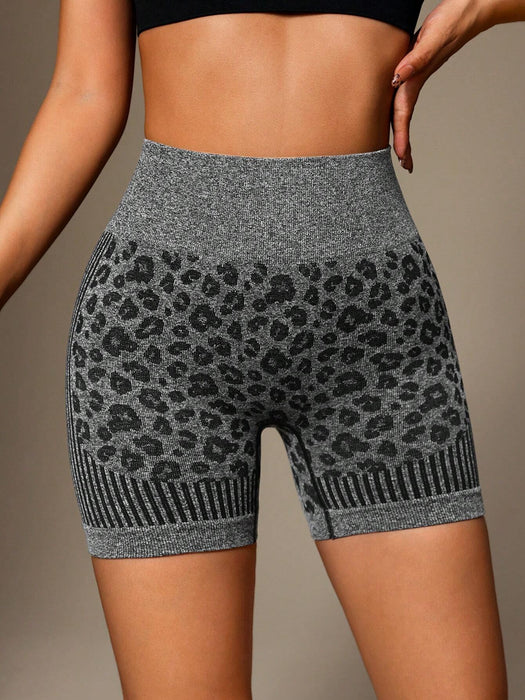 SHEIN Pantalón corto deportivo sin costuras de talle alto con estampado de leopardo