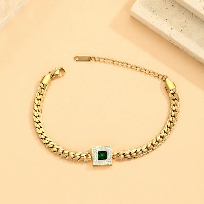 Pulsera Para Mujer En Acero Inoxidable y Diseño Geométrico con diamantes de imitacion