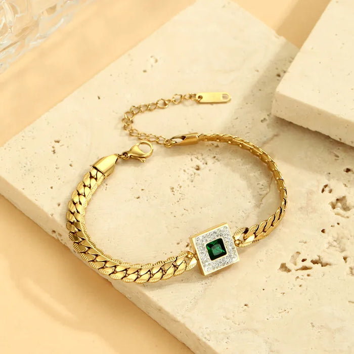 Pulsera Para Mujer En Acero Inoxidable y Diseño Geométrico con diamantes de imitacion