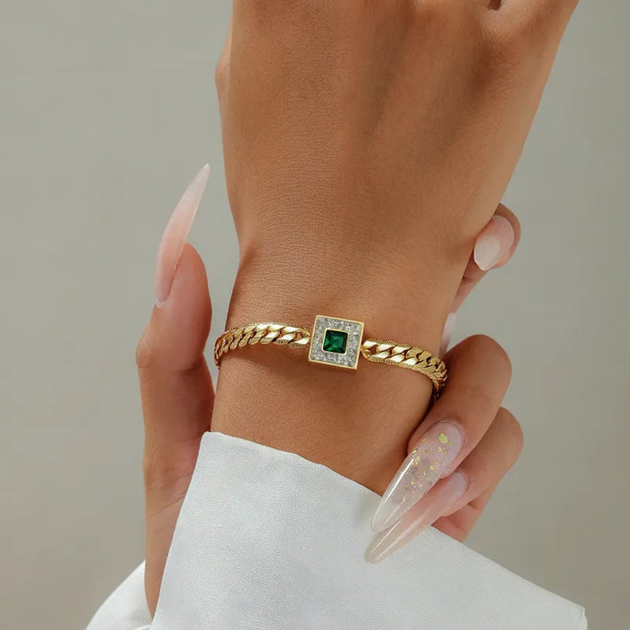 Pulsera Para Mujer En Acero Inoxidable y Diseño Geométrico con diamantes de imitacion