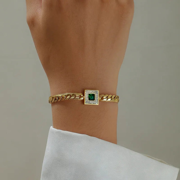 Pulsera Para Mujer En Acero Inoxidable y Diseño Geométrico con diamantes de imitacion