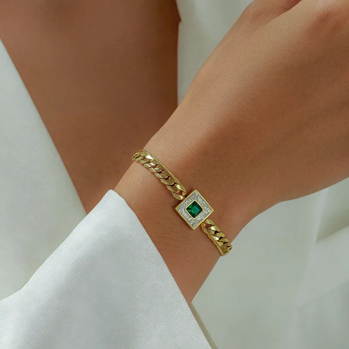 Pulsera Para Mujer En Acero Inoxidable y Diseño Geométrico con diamantes de imitacion