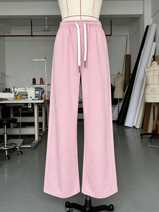 SHEIN Pantalón casual de pierna ancha con cordón ajustable y corte holgado, para mujeres