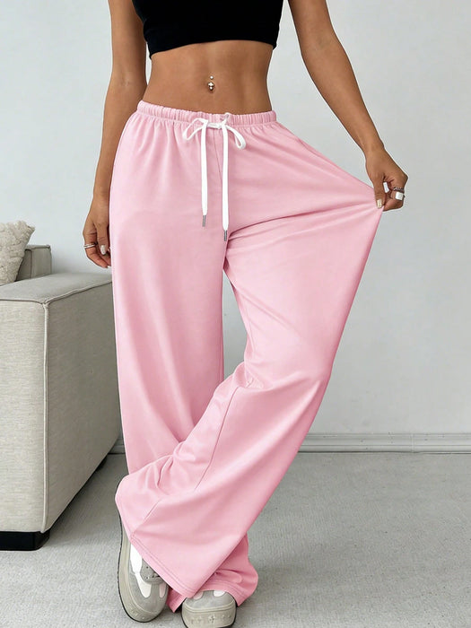 SHEIN Pantalón casual de pierna ancha con cordón ajustable y corte holgado, para mujeres